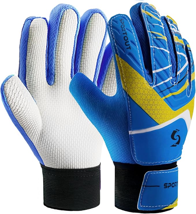 Sportout Kids Goalkeeper Gloves, Soccer Gloves with Double Wrist Protection and Non-Slip Wear Resistant Latex Material to Give Protection to Prevent Injuries