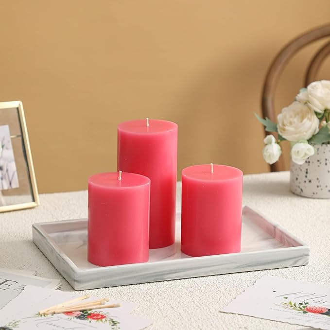 3x6 Inch Pink Pillar Candles Set of 3 - Decorative Unscented Pillar Candle, Long Burning Dripless Candle for Table Decor, Smokeless Large Pillar Candles for Wedding Table Decor