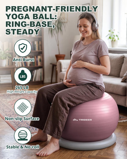 Trideer Yoga Ball Chair with Base for Office Desk, Exercise & Stability Ball Seat, Pilates Ball for