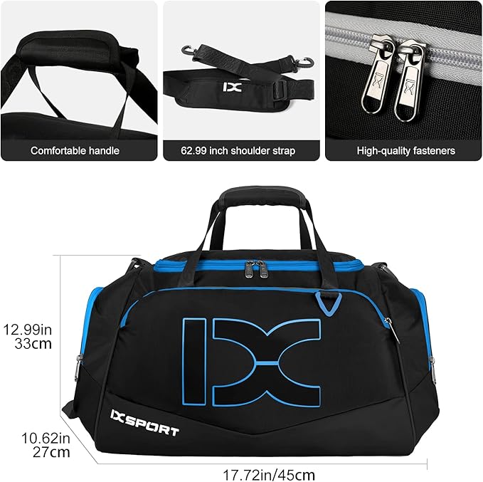 Sports Gym Bag，INOXTO Travel Duffel Bag with Dry Wet Pocket And Shoe CompartmentFor Women and Men，40L/55L Fitness Waterproof Weekender Bag For Swim Sports Travel Working Out (Black blue, 40L)