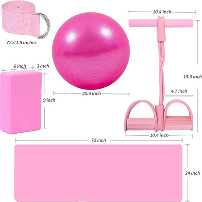 Yoga Mat Set for Beginners,Yoga Mat with Carrying Strap,Yoga Blocks 2 Pack with Yoga Strap,Yoga Ball,Ankle Puller,11-Piece Yoga Kits and Sets for Beginners,Yoga Starter Kit for Women Men