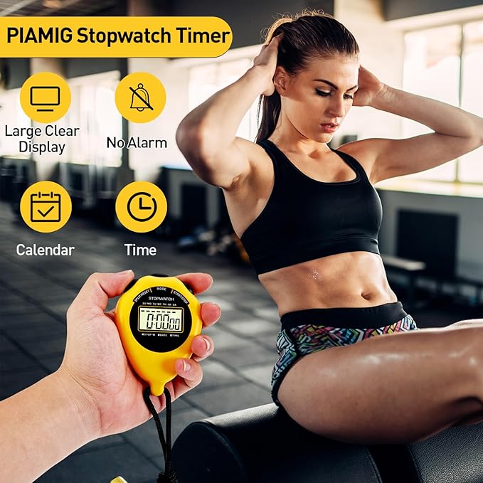 Stopwatch Sport Timer, 2 Pack Large Display Digital Stopwatch Timer with Date Time, No Alarm Silent Easy to Set Stopwatches for Sports, Coaches, Kids, Swimming and Running (Yellow)