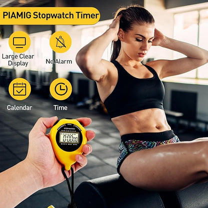 Stopwatch Sport Timer, 2 Pack Large Display Digital Stopwatch Timer with Date Time, No Alarm Silent Easy to Set Stopwatches for Sports, Coaches, Kids, Swimming and Running (Yellow)