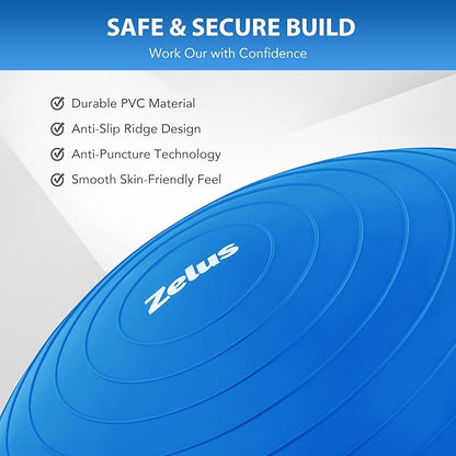 ZELUS Balance Ball Trainer with Resistance Bands and Foot Pump, Inflatable Yoga Ball for Home Gym Workouts, 23 Inch Exercise Half Ball for Balance Training Core Strength Fitness More, 330lb Cap