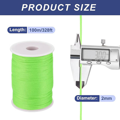 MECCANIXITY 1/12 Inch Polypropylene Rope Braided Ropes, 328ft Nylon Rope Hollow Utility Cord for Clothesline, Camping, Hiking, Outdoor, Fruit Green