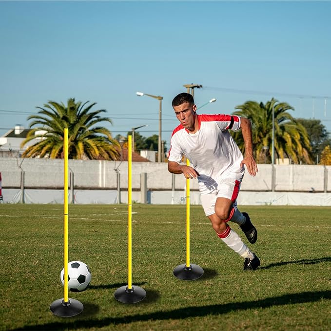 TNZMART 4.9FT Training Agility Poles Set Detachable Soccer Training Sticks Slalom Poles with 10 Disc Cones and Speed Ladder