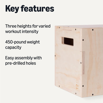 Amazon Basics 3-in-1 Wooden Plyo Box, Non-Slip Plyometric Jump Box with Three Heights for Home Gym