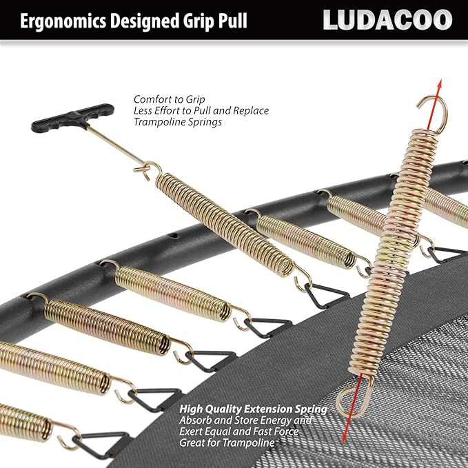 3.5"-8.5" Trampoline Springs, Heavy Duty Stainless Steel Trampoline Accessories with Swivel & Straight Hooks, Universal Trampoline Replacement Parts Includes T-Hook Tool, 12-48 Pack