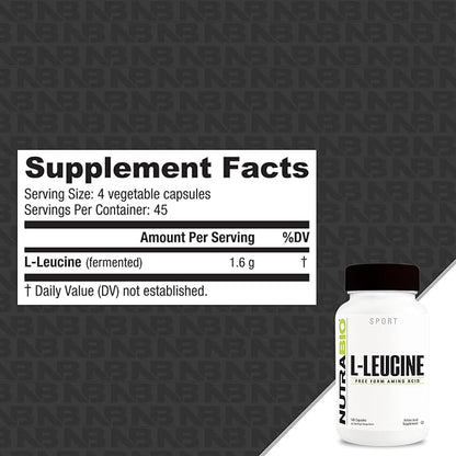 NutraBio L-Leucine Supplement - Optimal Amino Acid for Muscle Growth & Recovery - Naturally Fermented Free Form Leucine Amino Acids Supplement- Vegan, Non-GMO, Gluten Free - 400mg, 180 Capsules