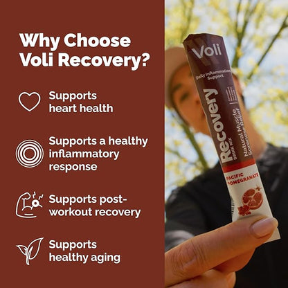 Voli Recovery - Post Workout Superfood Powder | Plant-Based Drink Mix Packets with Curcumin, Ginger & Vitamin C for Muscle Recovery & Immune Support, Inflammation & Leg Cramps Support, Vegan, 15 Count