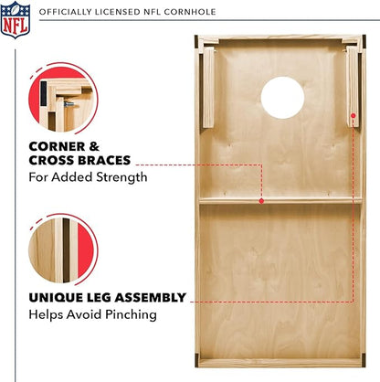 NFL Football 2' x 4' Regulation Size Solid Wood Cornhole Set with Direct Print HD Team Graphics Great Gift for Any Football Fan! Bean Bag Toss Family Outdoor Game
