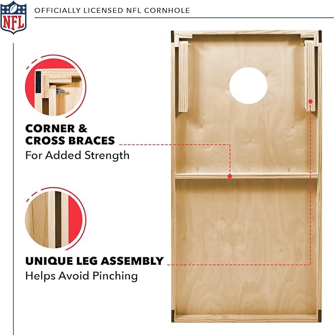 NFL Football 2' x 4' Regulation Size Solid Wood Cornhole Set with Direct Print HD Team Graphics Great Gift for Any Football Fan! Bean Bag Toss Family Outdoor Game