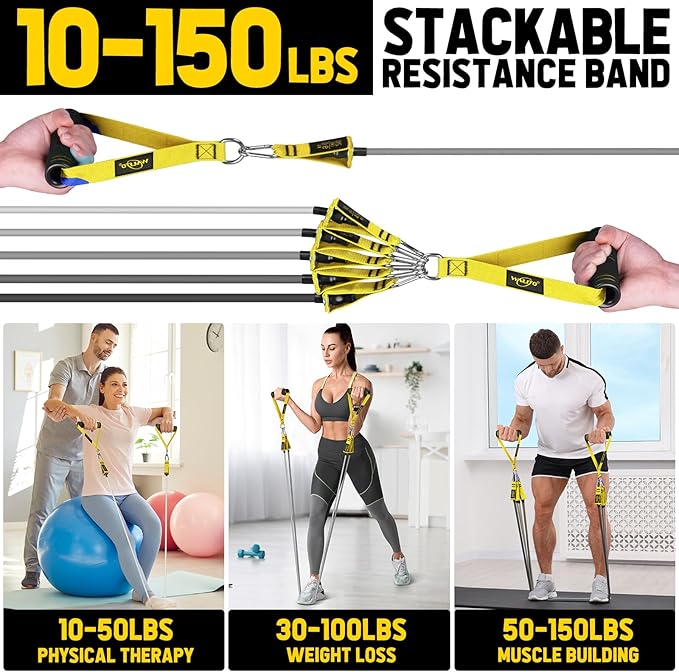 WALITO Resistance Bands Set - Exercise Bands with Handles, Door Anchor, Legs Ankle Straps, for Heavy Resistance Training, Physical Therapy, Muscle Training, Yoga, Home Workouts, Gym Equipment