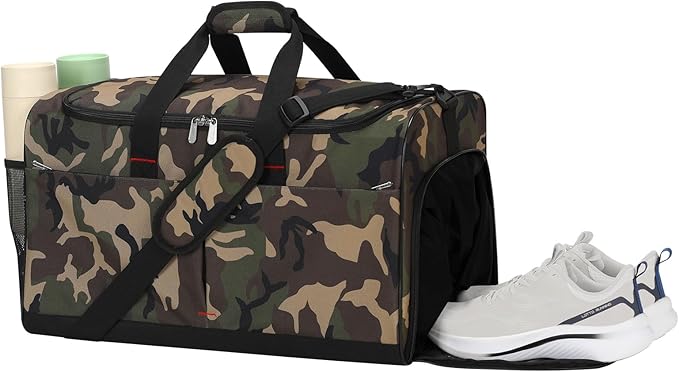 21 inch Gym Bag for Men with Shoe & Wet Compartment - 55L Duffle Bag for Travel Sport (Camouflage)