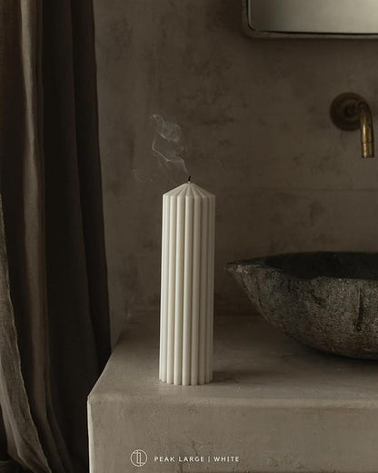 LAWA Ribbed Peak Pillar Candle - Large Beautiful Handmade Pillar Scented Soy Wax Candle Elegant Bubble Aesthetic Candle Housewarming Gift Home Room Shelf Decor Idea White (Large)