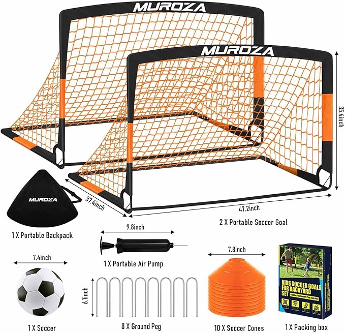 Soccer Goal, Kids Soccer Goals for Backyard Set, 2 Pack of Portable Pop Up Soccer Net with Soccer Ball, Cones, Complete Training Equipment for Youth, Toddler Outdoor Sports Games