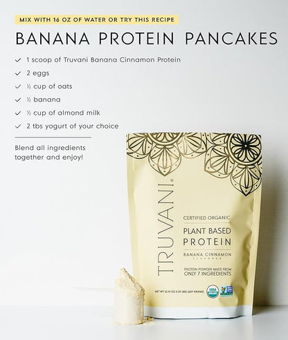 Truvani Vegan Pea Protein Powder | Banana Cinnamon | 20g Organic Plant Based Protein | 1 Serving | Keto | Gluten & Dairy Free | Low Carb | No Added Sugar