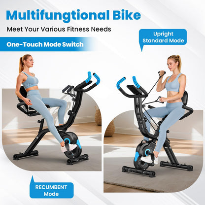 Foldable Exercise Bike, 8-Level Magnetic Stationary Bike for Home Gym