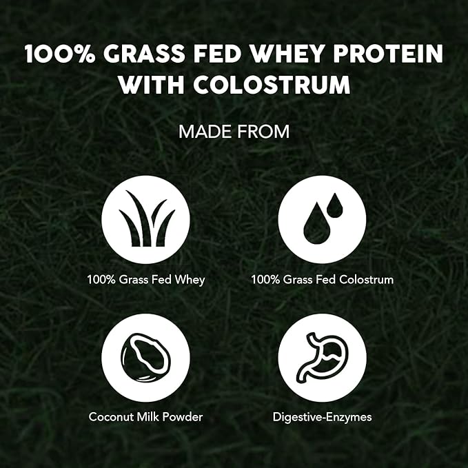 Paleovalley 100% Grassfed Whey Protein Powder with Colostrum, 13g Protein, Chocolate, Muscle Building, Immune Support, Gut Health
