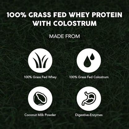 Paleovalley 100% Grassfed Whey Protein Powder with Colostrum, 13g Protein, Chocolate, Muscle Building, Immune Support, Gut Health