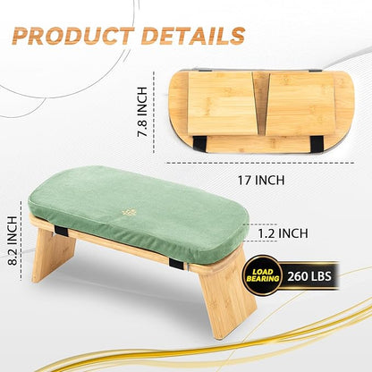 Meditation Bench, Bamboo Meditation Stool, Folding Kneeling Meditation Bench, Seiza Prayer Bench, Prayer Bench with Meditation Cushion, Kneeling Stool (Green)