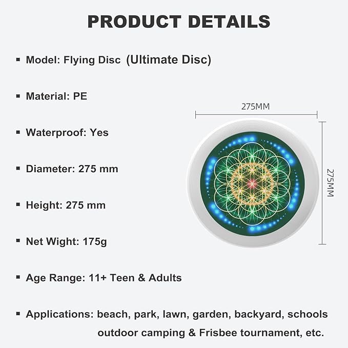 Rainbow Flower Outdoor Flying Disc Abstract Colorful Floral Ultimate Disc 175g for Boys Girls Men Women Birthday Christmas