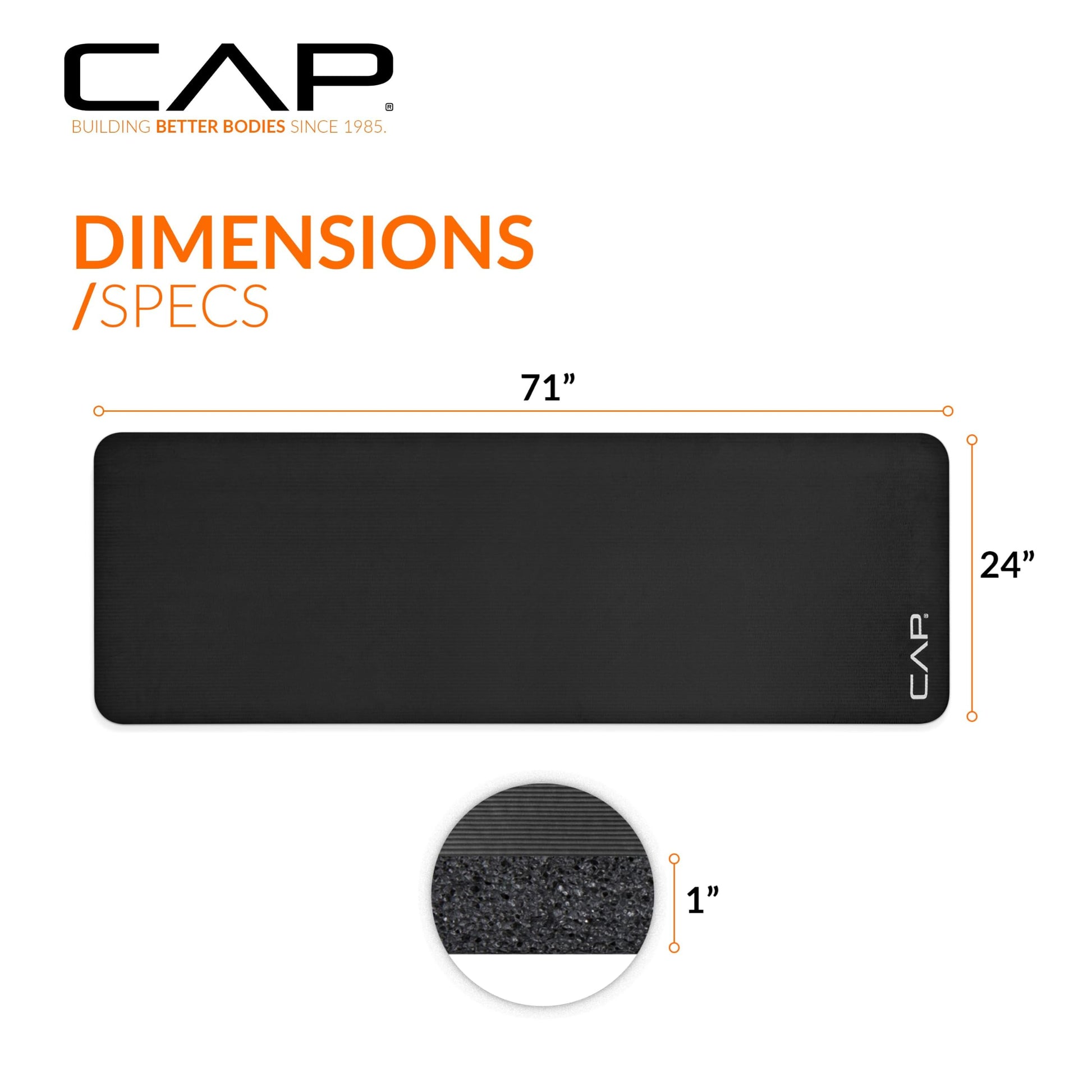 CAP Barbell Yoga Mat 1" Thick with Carrying Strap - High Density Exercise Mat for Yoga, Pilates