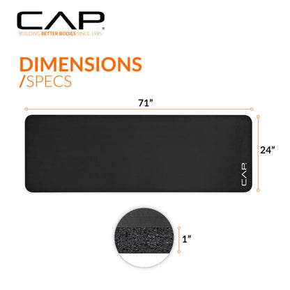 CAP Barbell Yoga Mat 1" Thick with Carrying Strap - High Density Exercise Mat for Yoga, Pilates