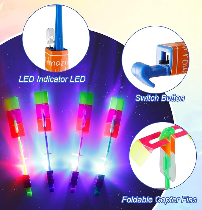 60pcs Led Arrow Helicopter Flying Toy Party Fun Gift Elastic Slingshot Flying Copters Birthdays Summer Day Party Favors Outdoor Game for Kids