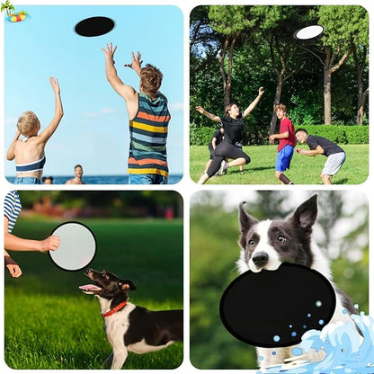 50PCS Foldable Flying Disc Fans with Bags, 9.8'' DIY Handheld Black Egde Fabric Folding Fan for Outdoor Game Activities Birthday Party Favors End of Year Student Gifts, Black