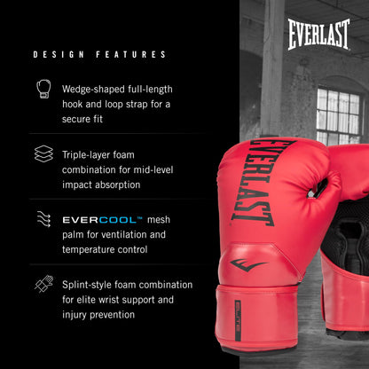 Everlast Elite 2 Boxing Gloves | Women, Men, Heavy Bag | Red | 16oz