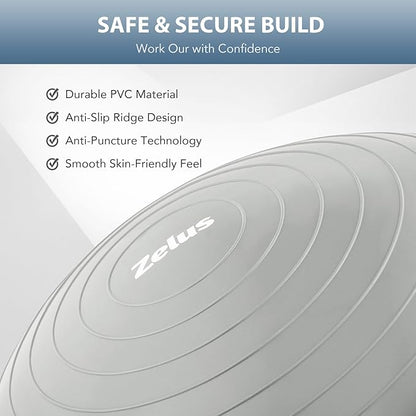 ZELUS Balance Ball Trainer with Resistance Bands and Foot Pump, Inflatable Yoga Ball for Home Gym Workouts, 23 Inch Exercise Half Ball for Balance Training Core Strength Fitness More, 330lb Cap