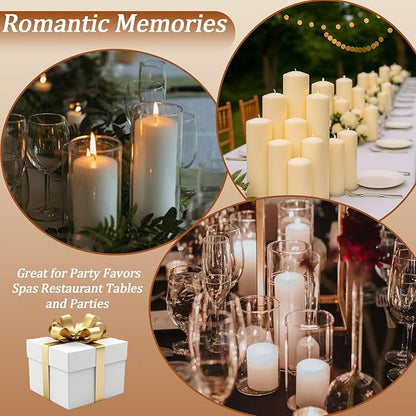 36 Pcs Ivory Pillar Candles Bulk Setï¼? Different Lengths 2 x 3/4/6 Inch (12 Each)，Hurricane Candles，Dripless Unscented Smokeless，Gives You a Better Atmosphere When Organizing an Event Party.