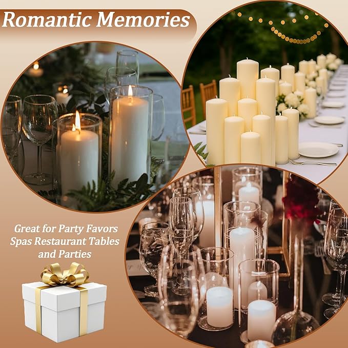 36 Pcs White Pillar Candles Bulk Setï¼? Different Lengths 2 x 3/4/6 Inch (12 Each)，Hurricane Candles，Dripless Unscented Smokeless，Gives You a Better Atmosphere When Organizing an Event Party.
