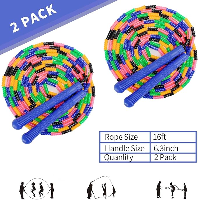 Dutch Jump Rope 16 FT 1 Pack/2 Pack, Long Soft Beaded Jump Rope, Adjustable Segmented Skipping Rope for Kids Adults, Multiplayer Jumping Rope for Fitness Outdoor