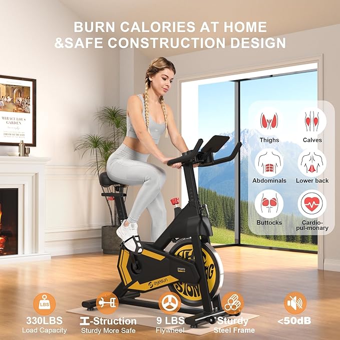Exercise Bikes for Home,Indoor Cycling Bike with Adjustable Magnetic,Brake Pad Resistance Silent Belt Drive,330lbs Weight Capacity &Upgraded Version Seat for Home Cardio&Weight Loss