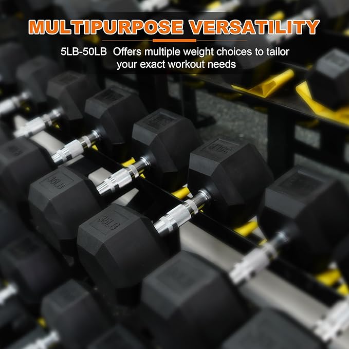 Hex Rubber Coated Dumbbells Hand Weights Pairs for Exercises and Fitness and Home Gym, Pairs