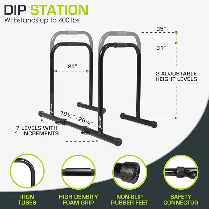 ProsourceFit Power Dip Station Adjustable Height Upper Body Equipment for Home Gym
