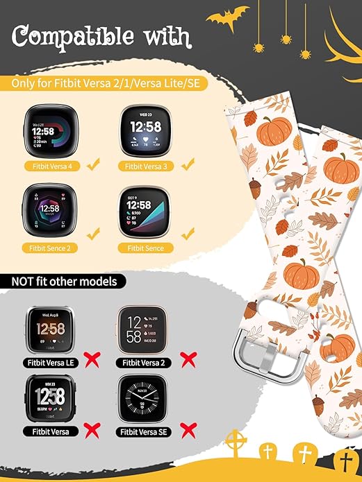 Watbro Halloween Holiday Band Compatible with Fitbit Versa 3 / Sense/Fitbit Versa 4 / Sense 2 Bands for Women Men,Soft Silicone Cute Sport Pumpkin Strap