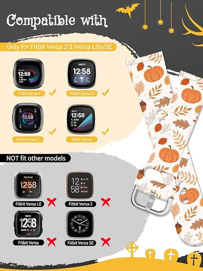 Watbro Halloween Holiday Band Compatible with Fitbit Versa 3 / Sense/Fitbit Versa 4 / Sense 2 Bands for Women Men,Soft Silicone Cute Sport Pumpkin Strap