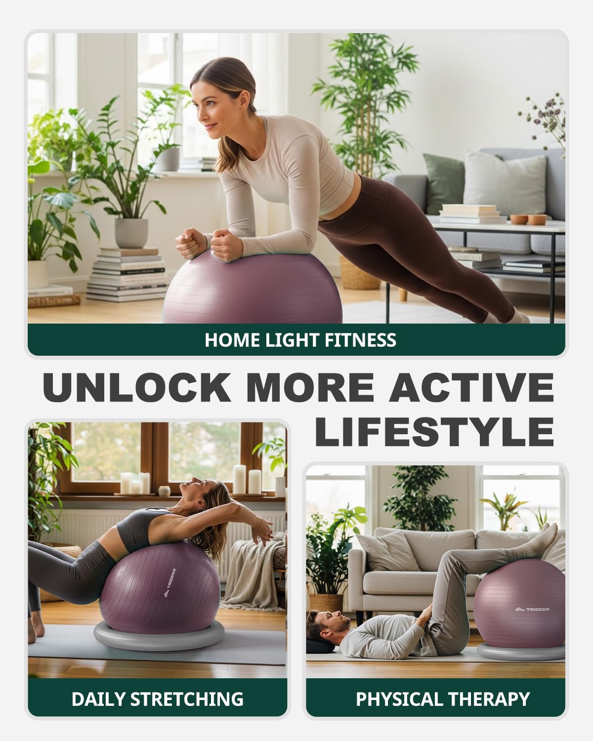Trideer Yoga Ball Chair with Base for Office Desk, Exercise & Stability Ball Seat, Pilates Ball for