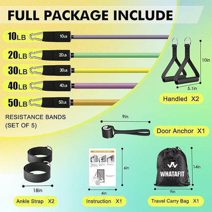 WHATAFIT Resistance Bands, Exercise Bands，Resistance Bands for Working Out, Work Out Bands with Handles for Men and Women Fitness, Strength Training Home Gym Equipment