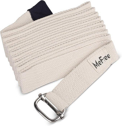 MeFree Organic Cotton Workouts Unisex Yoga Straps Belt - Exercise & Fitness for Stretching all Asanas - Strong Strap with Metal Sliding Bar Buckle