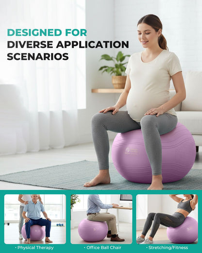 Gruper Yoga Ball, Extra Thick Exercise Ball for Workout Pregnancy Stability - 4 Sizes Anti Burst