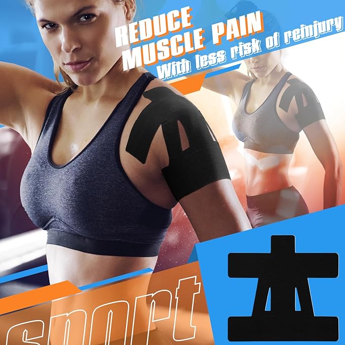 20 Count Kinesiology Tape for Shoulder Pain Relief Pre Cut Sports Waterproof Breathable Enhance Elastic Kinesiology Athletic Tape for Shoulder Support and Muscle Baseball Sports(Black)