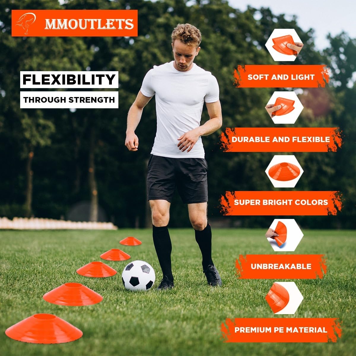 Soccer Training Cones Set, 75/50/25 Pack with Strap Holder & Carry Bag