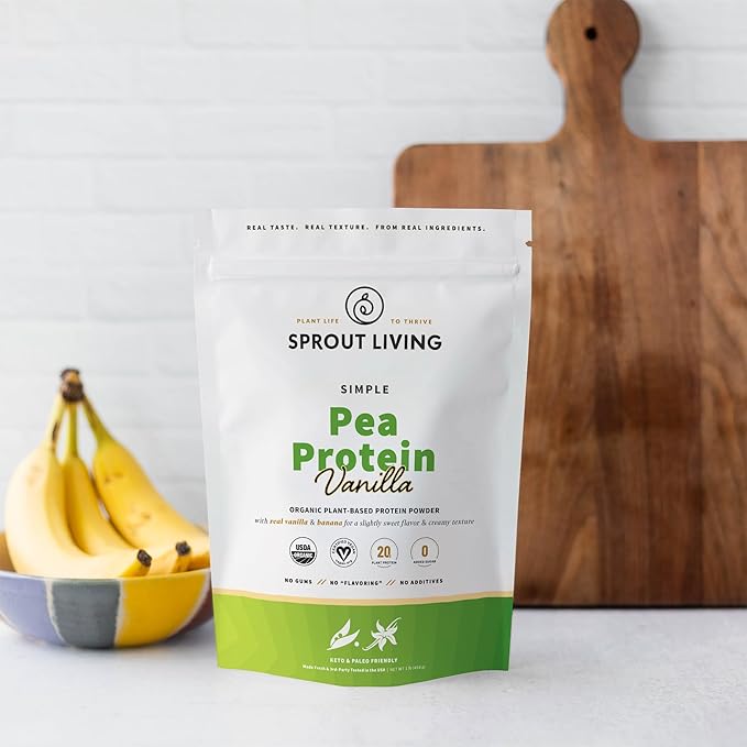 Sprout Living Organic Pea Protein Powder, Vanilla Flavor, 20 Grams of Plant Based Organic Protein Powder Without Sweeteners, Non Dairy, Non-GMO, Dairy Free, Vegan, Gluten Free (1 Pound, 15 Servings)