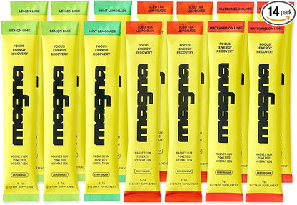 MAGNA Electrolyte Powder Drink Mix for Hydration, Energy & Focus Support with Magnesium L Threonate, Sodium, Potassium, Vitamin D, B6 & B12, Sugar Free, Variety Pack Flavor, 14 Servings