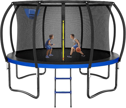 Trampoline 8FT 10FT 12FT 14FT 16FT, Outdoor Trampolines for Kids and Adults, Recreational Trampoline with Enclosure Net & Ladder, Round Trampoline ASTM Approved, 400/450LBS Weight Capacity