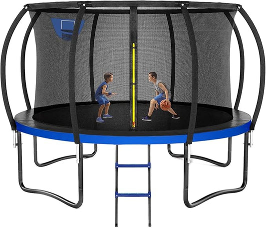 Trampoline 8FT 10FT 12FT 14FT 16FT, Outdoor Trampolines for Kids and Adults, Recreational Trampoline with Enclosure Net & Ladder, Round Trampoline ASTM Approved, 400/450LBS Weight Capacity